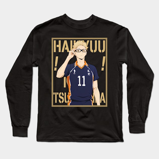 Haikyuu!!: Kei Tsukishima with Colored Background Text Long Sleeve T-Shirt by InalZ